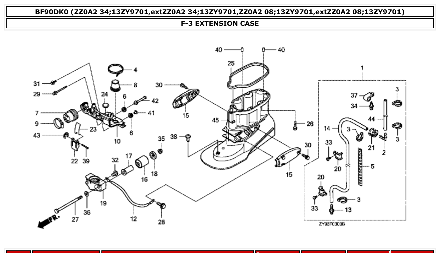 Honda BF90DK0 EXTENSION CASE parts diagram