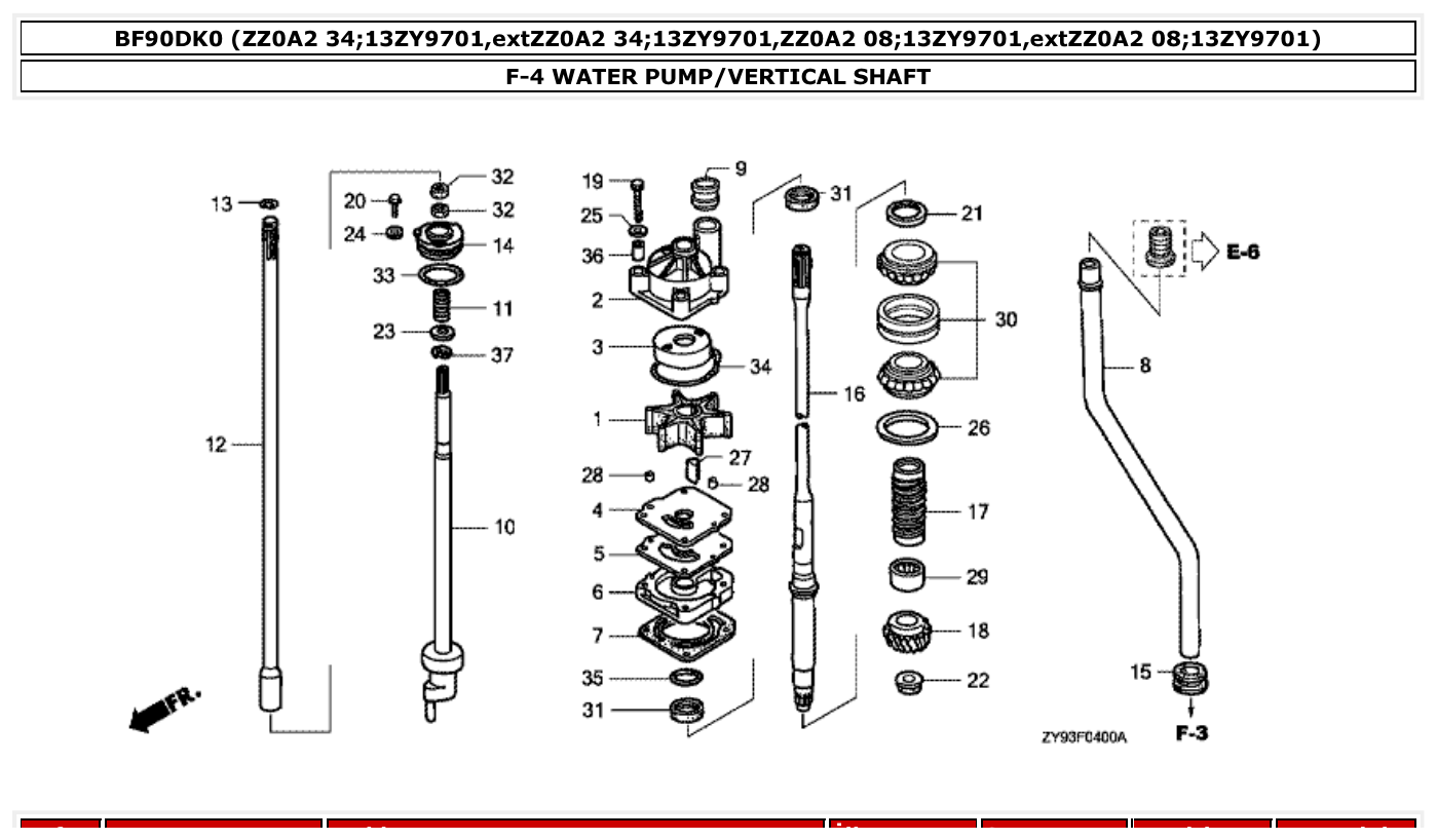 Honda BF90DK0 WATER PUMP/VERTICAL SHAFT parts diagram