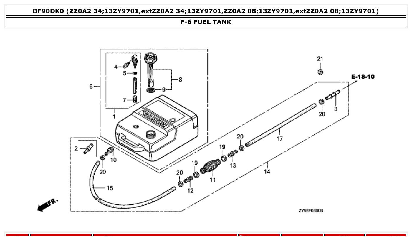 Honda BF90DK0 FUEL TANK parts diagram