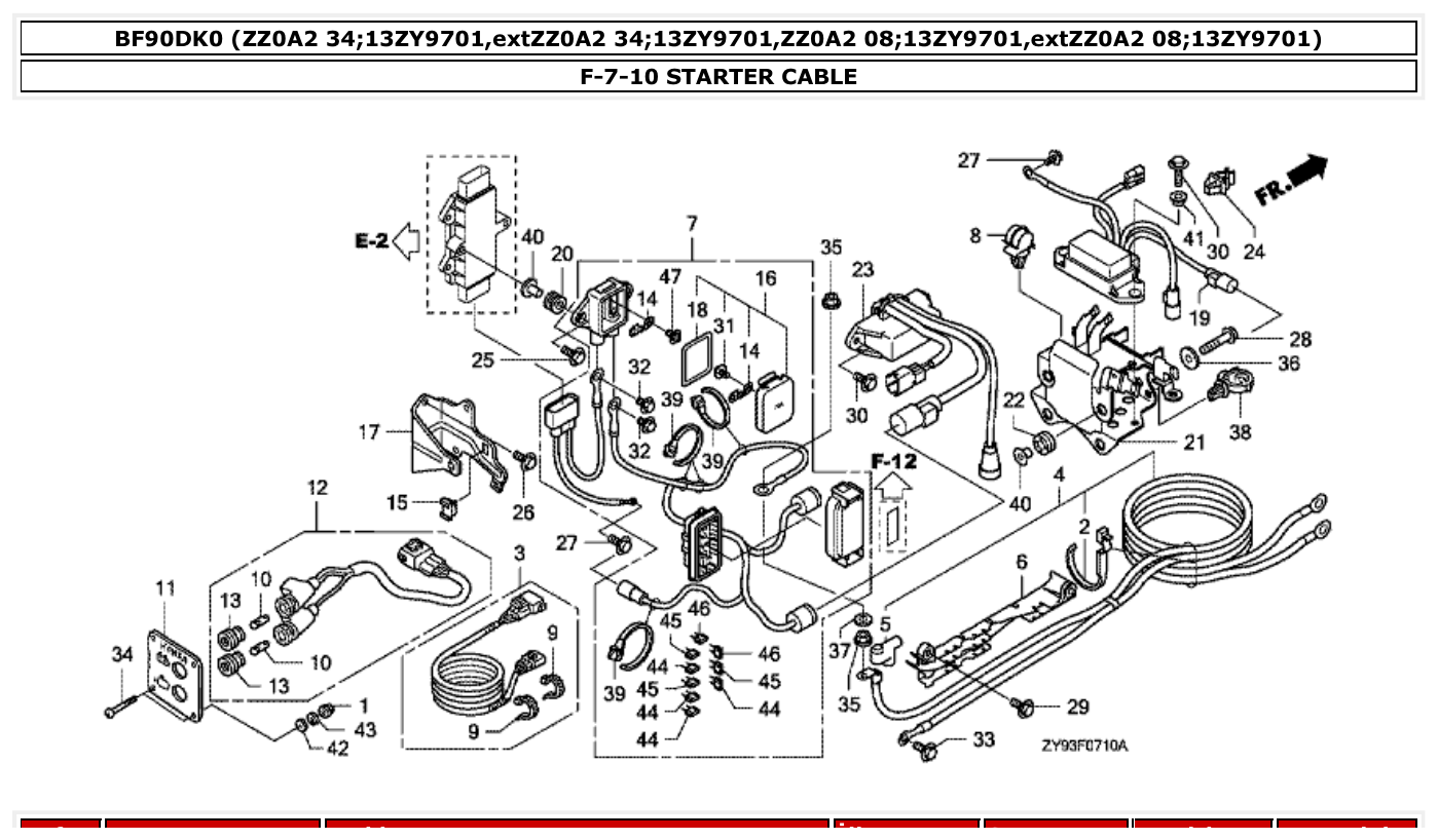 Honda BF90DK0 STARTER CABLE parts diagram