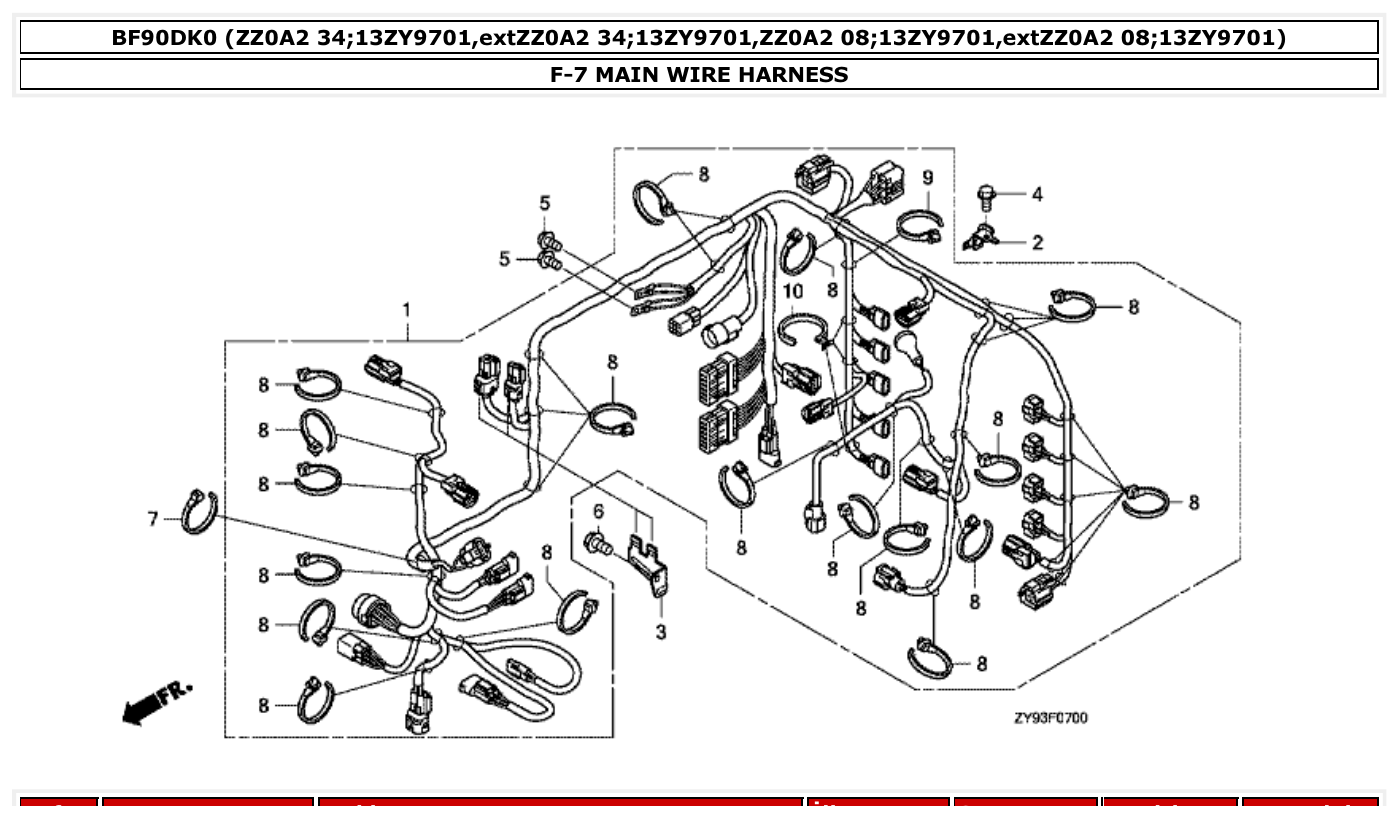 Honda BF90DK0 MAIN WIRE HARNESS parts diagram
