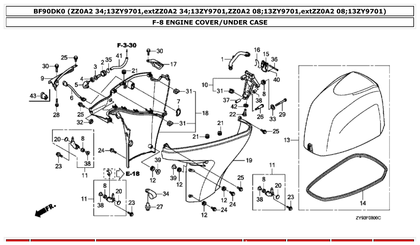 Honda BF90DK0 ENGINE COVER/UNDER CASE parts diagram