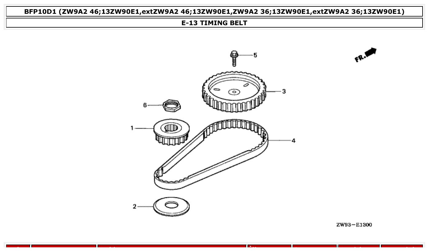 Honda BFP10D1 TIMING BELT parts diagram