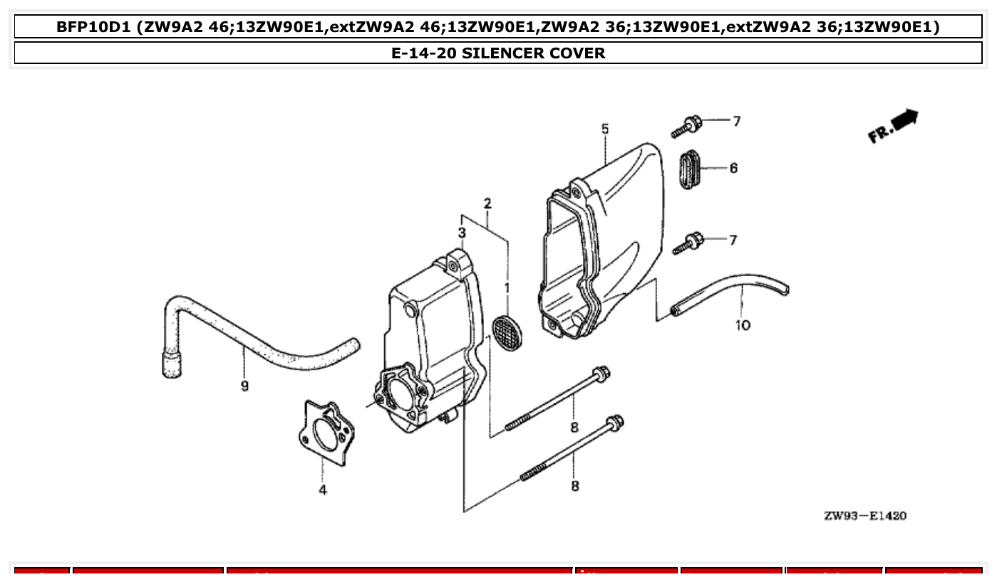 Honda BFP10D1 SILENCER COVER parts diagram