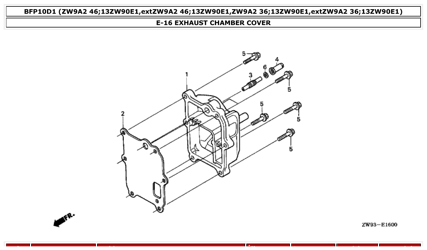 Honda BFP10D1 EXHAUST CHAMBER COVER parts diagram