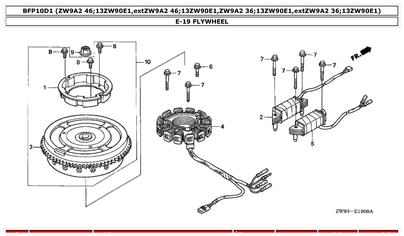 Honda BFP10D1 FLYWHEEL parts diagram