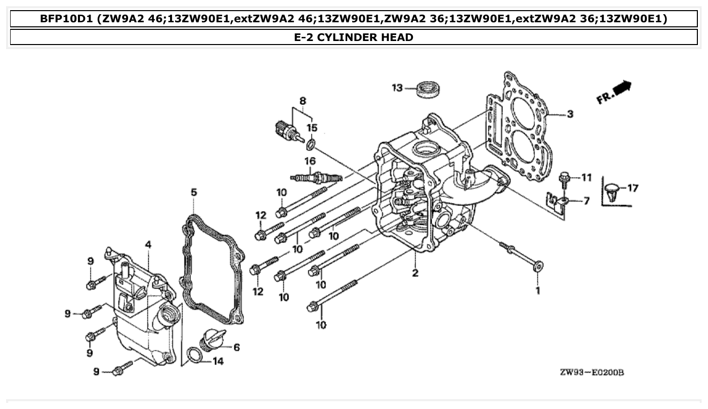 Honda BFP10D1 CYLINDER HEAD parts diagram