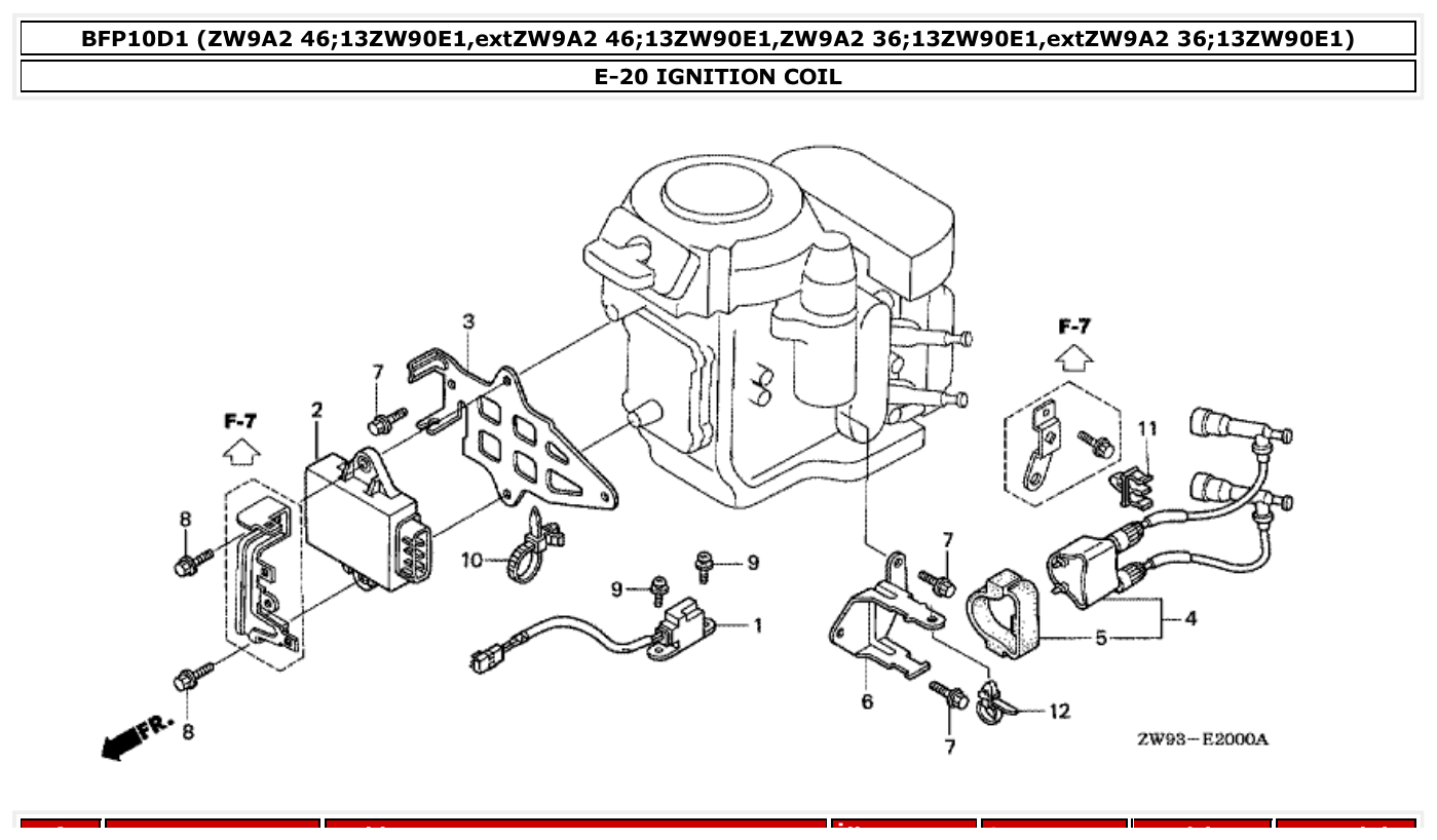 Honda BFP10D1 IGNITION COIL parts diagram