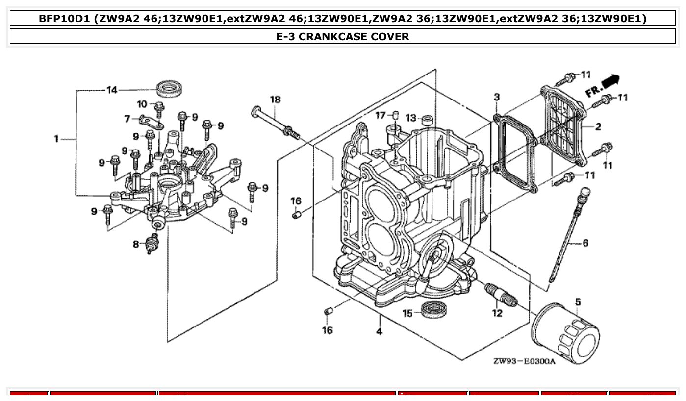 Honda BFP10D1 CRANKCASE COVER parts diagram