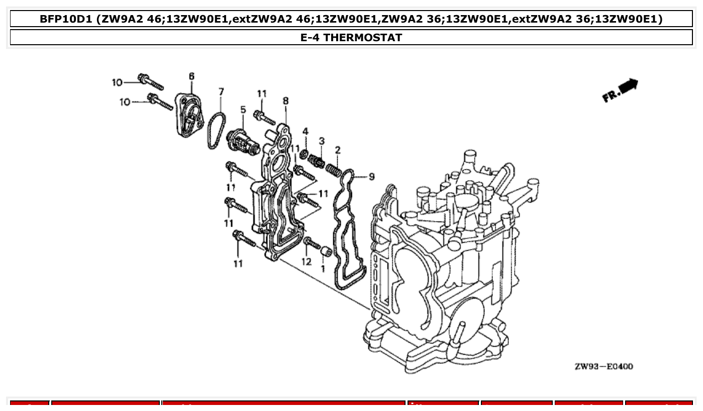 Honda BFP10D1 THERMOSTAT parts diagram