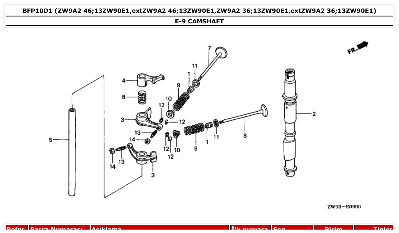 Honda BFP10D1 CAMSHAFT parts diagram