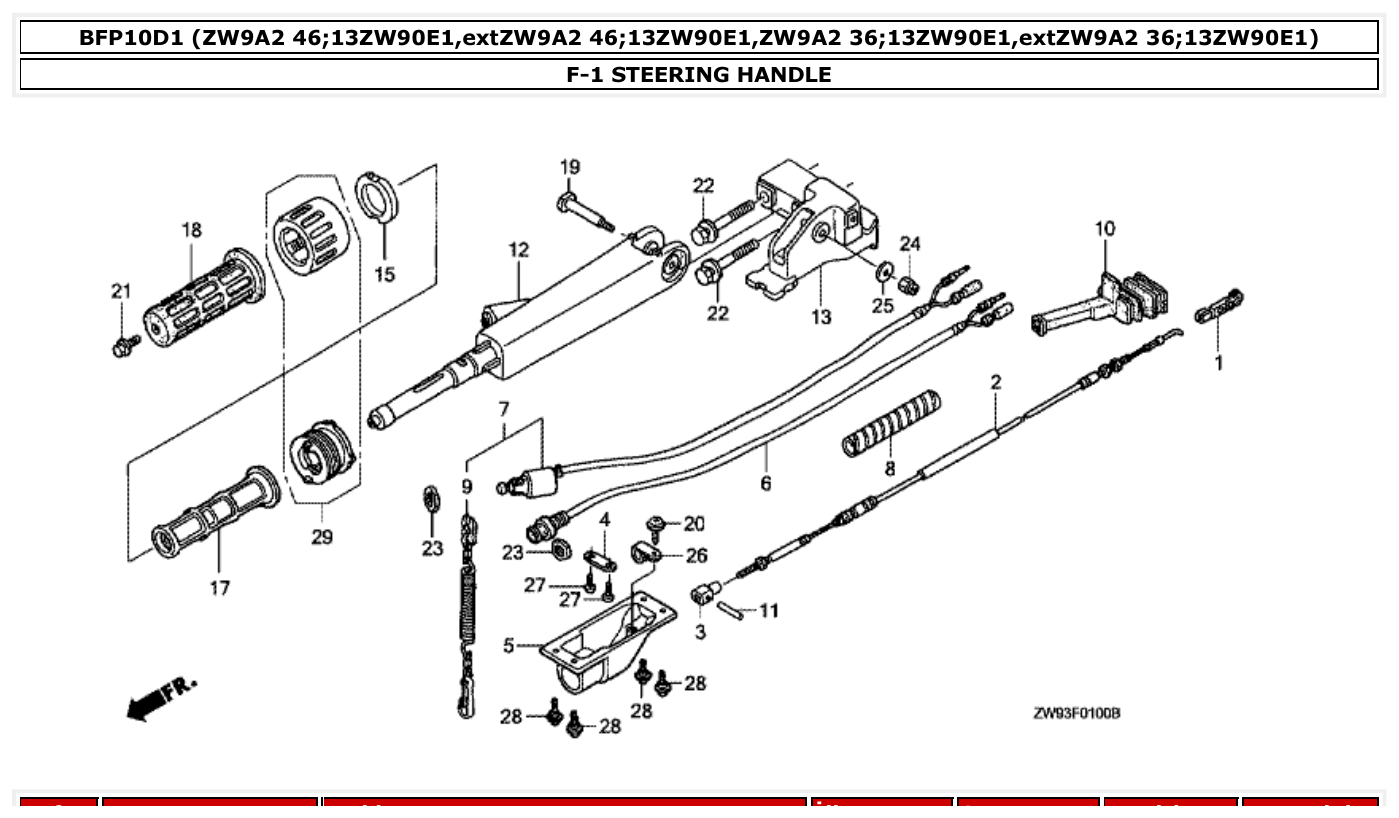 Honda BFP10D1 STEERING HANDLE parts diagram