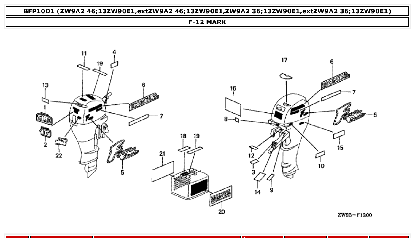 Honda BFP10D1 MARK parts diagram