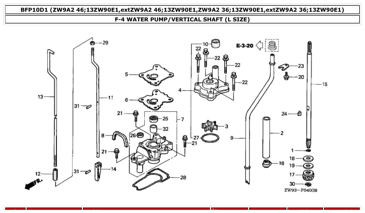 Honda BFP10D1 WATER PUMP/VERTICAL SHAFT (L SIZE) parts diagram