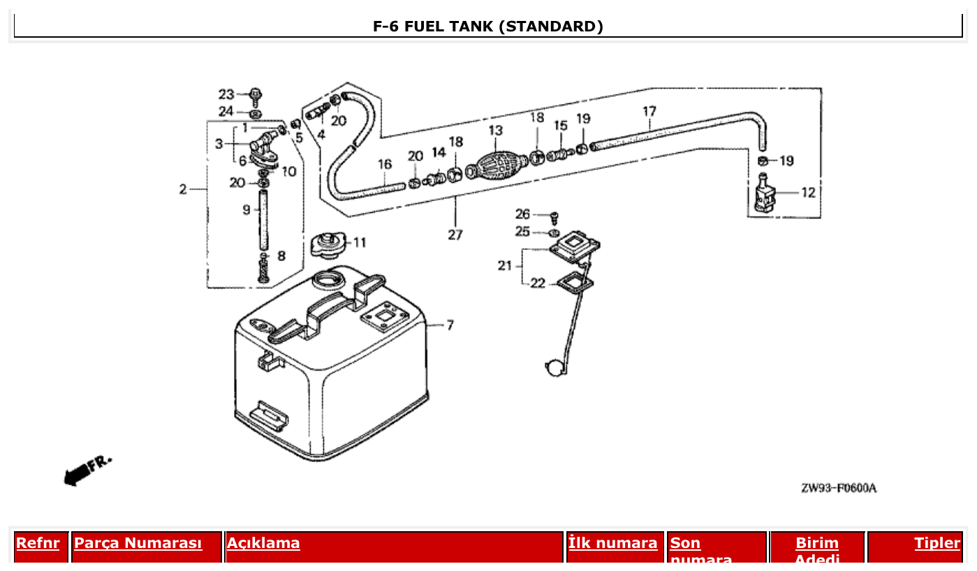 Honda BFP10D1 FUEL TANK (STANDARD) parts diagram