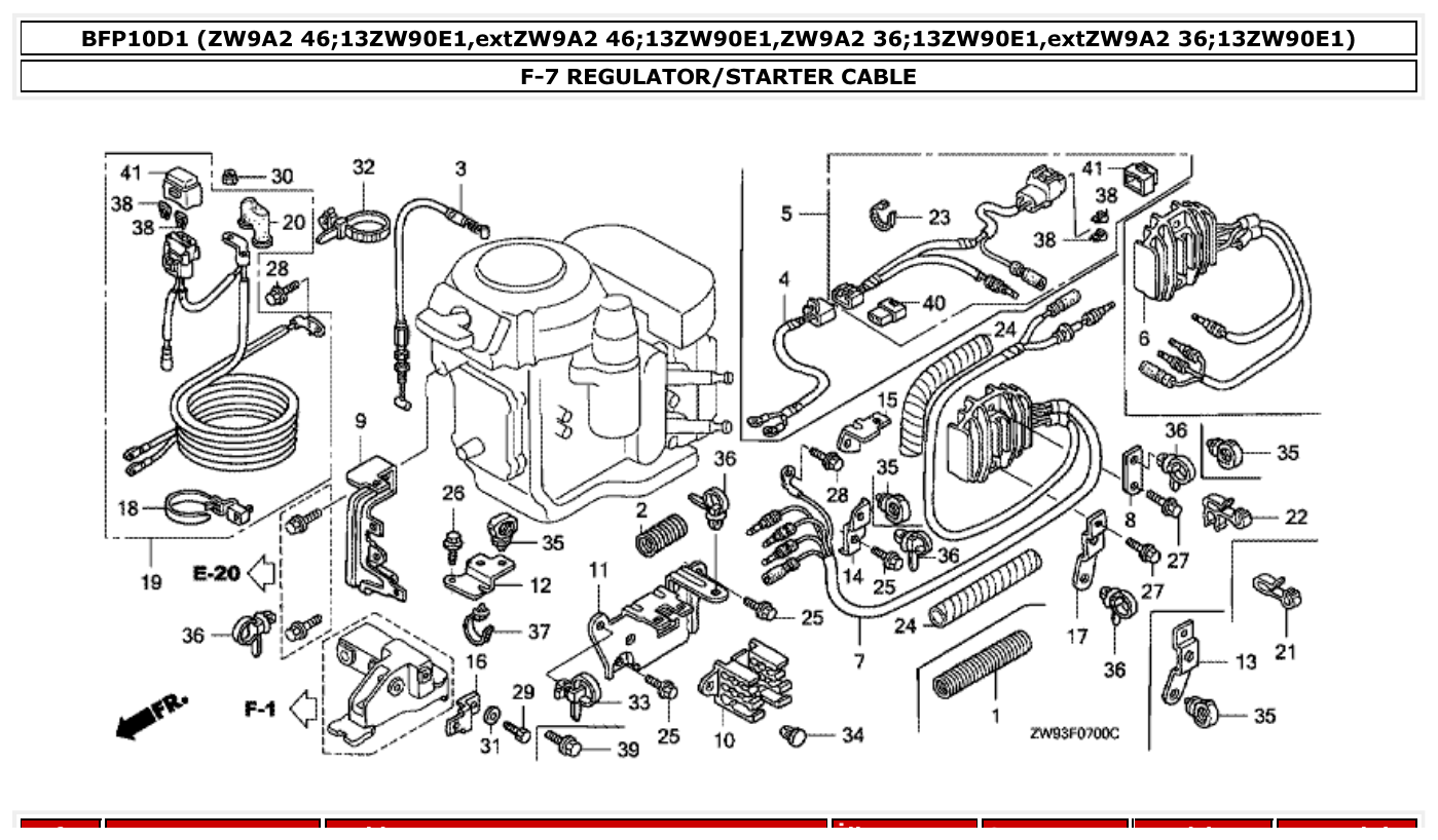 Honda BFP10D1 REGULATOR/STARTER CABLE parts diagram