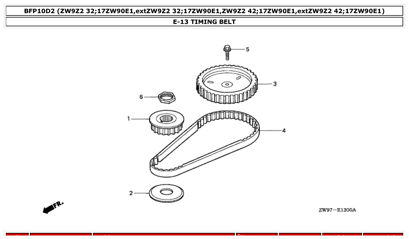 Honda BFP10D2 TIMING BELT parts diagram