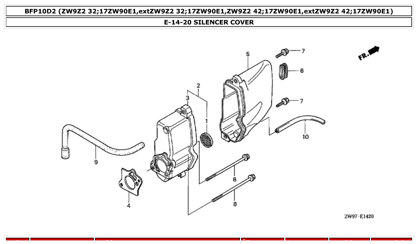 Honda BFP10D2 SILENCER COVER parts diagram