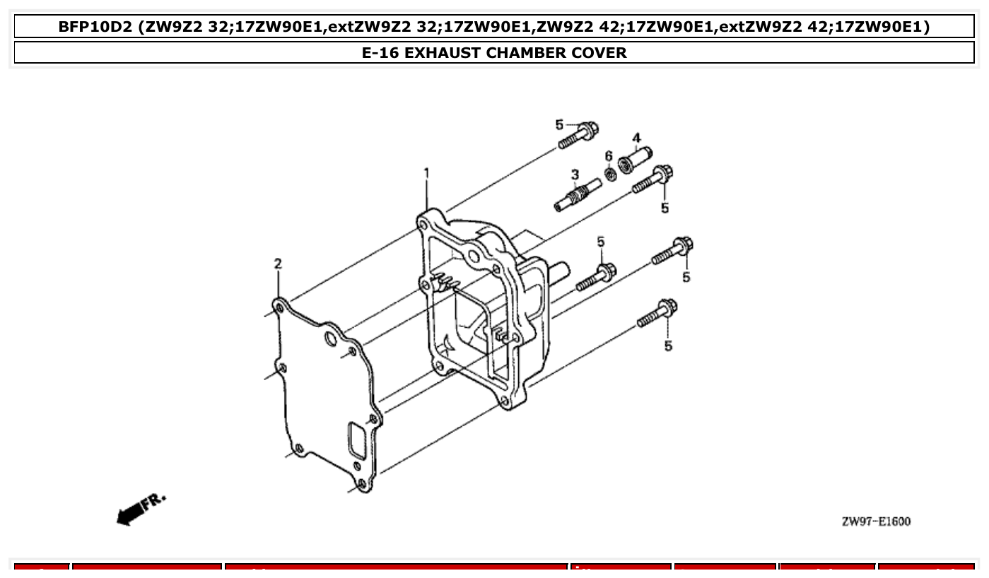 Honda BFP10D2 EXHAUST CHAMBER COVER parts diagram
