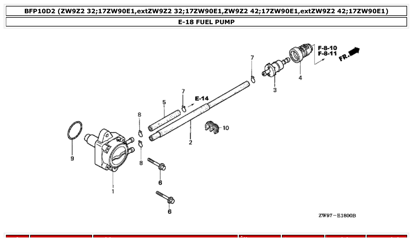Honda BFP10D2 FUEL PUMP parts diagram