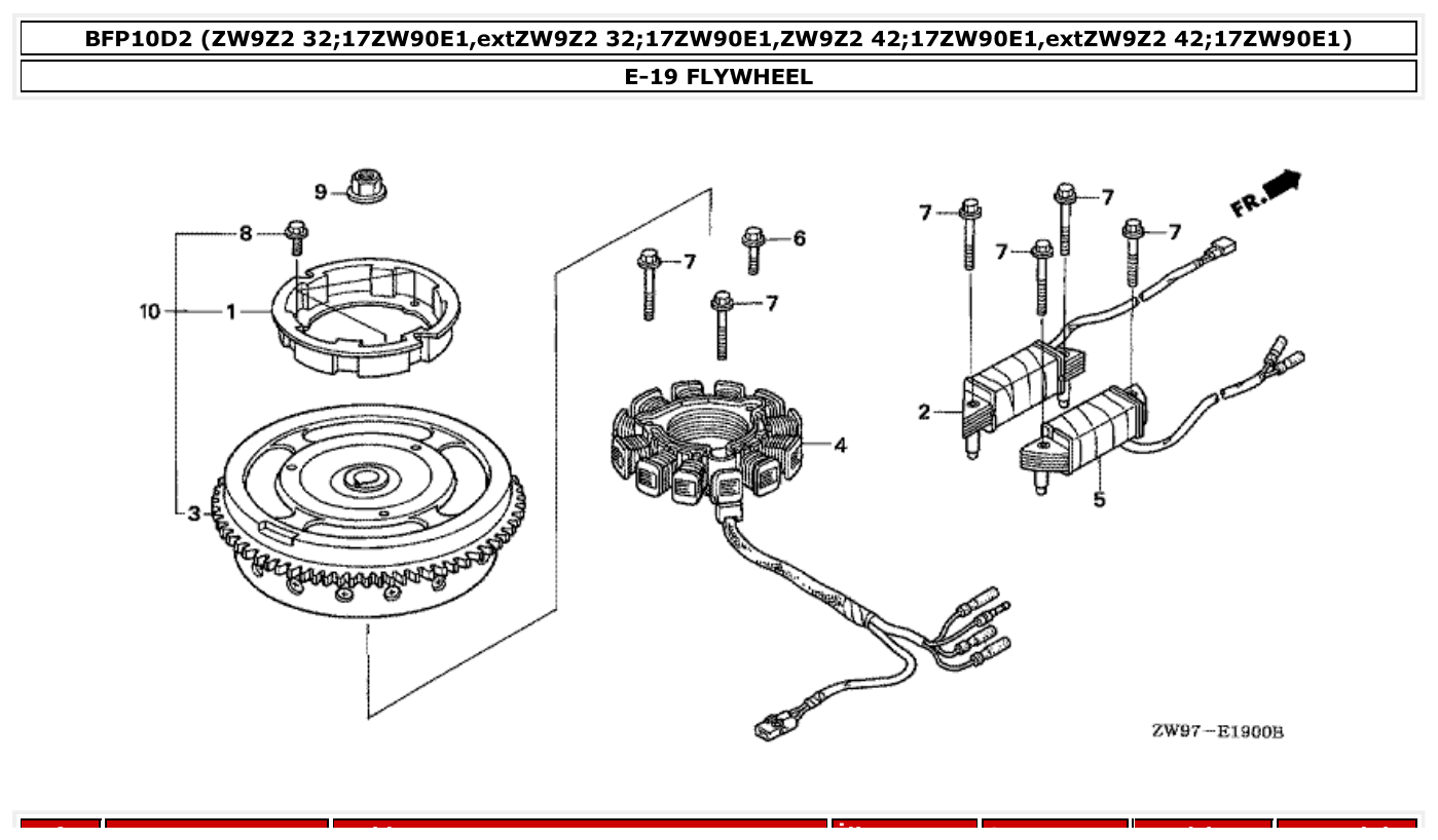 Honda BFP10D2 FLYWHEEL parts diagram