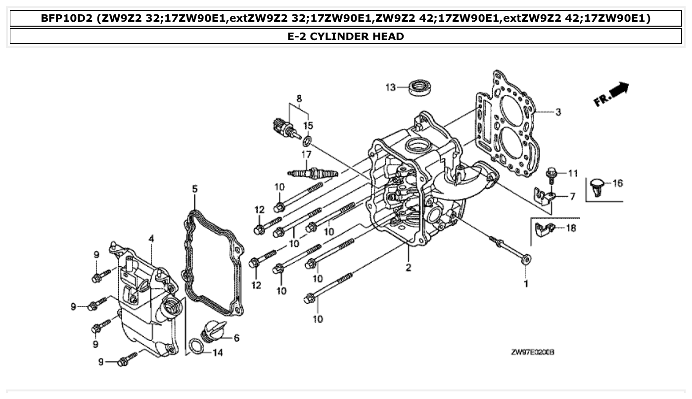 Honda BFP10D2 CYLINDER HEAD parts diagram