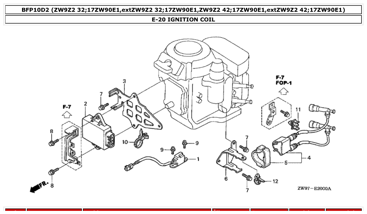 Honda BFP10D2 IGNITION COIL parts diagram