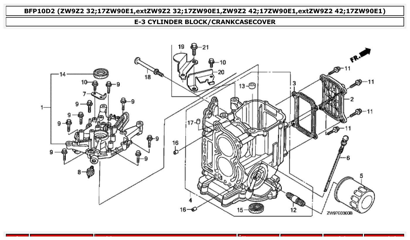 Honda BFP10D2 CYLINDER BLOCK/CRANKCASECOVER parts diagram