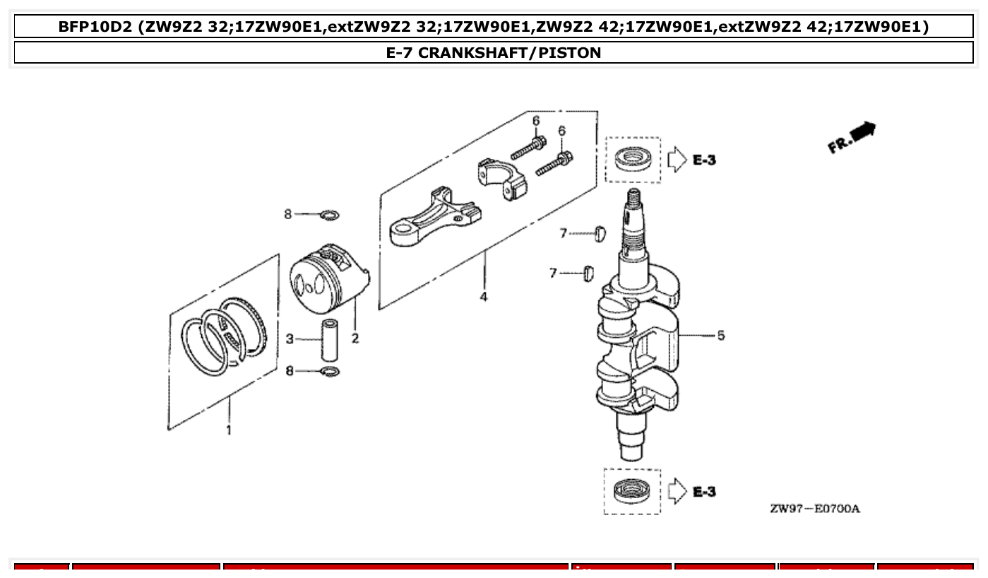 Honda BFP10D2 CRANKSHAFT/PISTON parts diagram