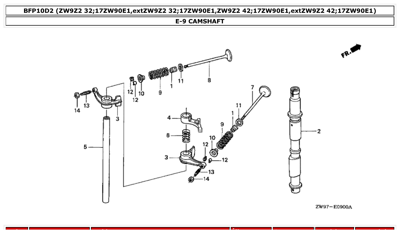 Honda BFP10D2 CAMSHAFT parts diagram