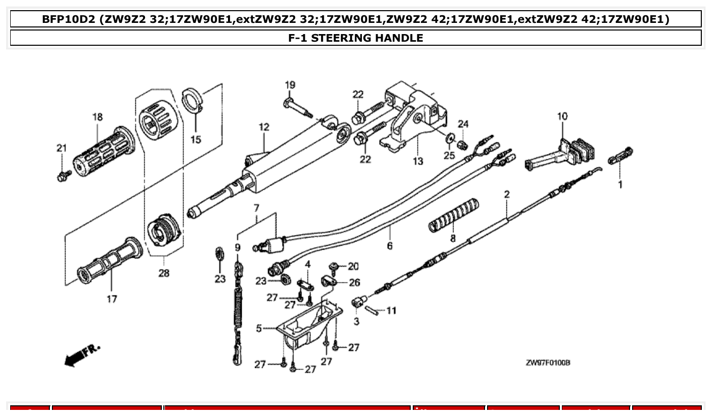 Honda BFP10D2 STEERING HANDLE parts diagram