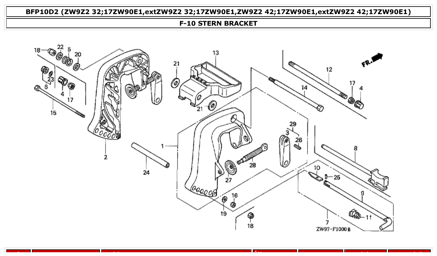 Honda BFP10D2 STERN BRACKET parts diagram