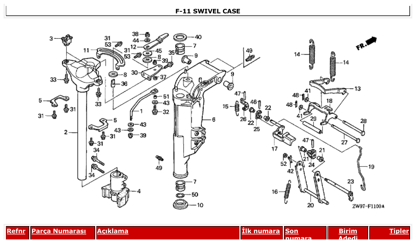 Honda BFP10D2 SWIVEL CASE parts diagram