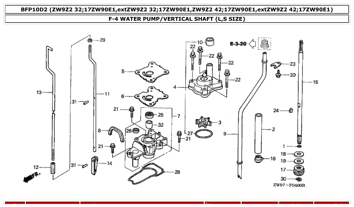 Honda BFP10D2 WATER PUMP/VERTICAL SHAFT (L,S SIZE) parts diagram