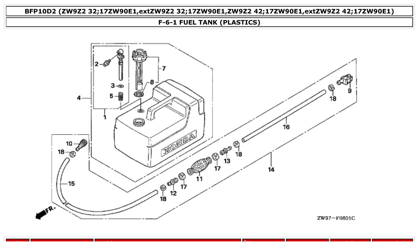 Honda BFP10D2 FUEL TANK (PLASTICS) parts diagram