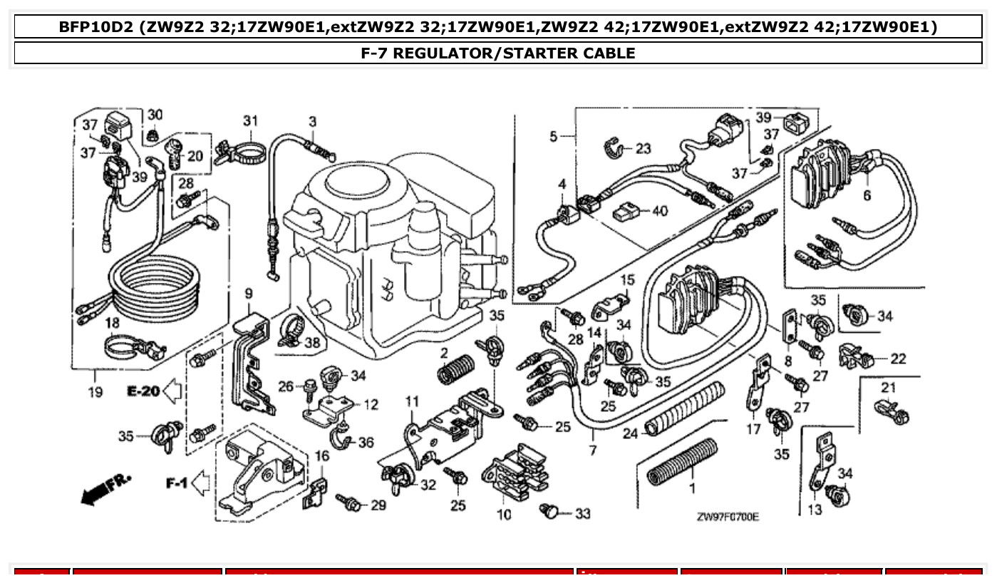 Honda BFP10D2 REGULATOR/STARTER CABLE parts diagram
