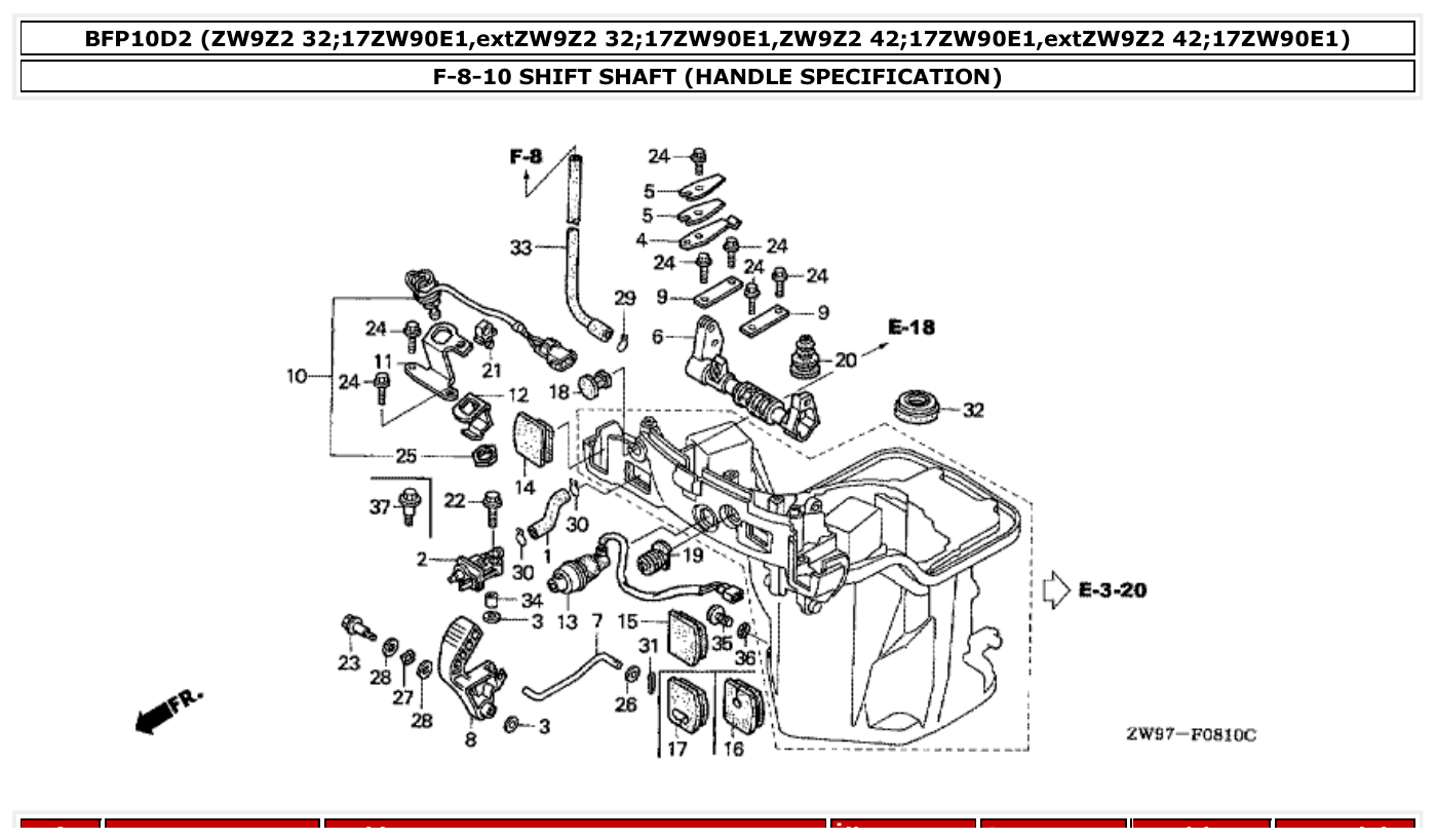 Honda BFP10D2 SHIFT SHAFT (HANDLE SPECIFICATION) parts diagram