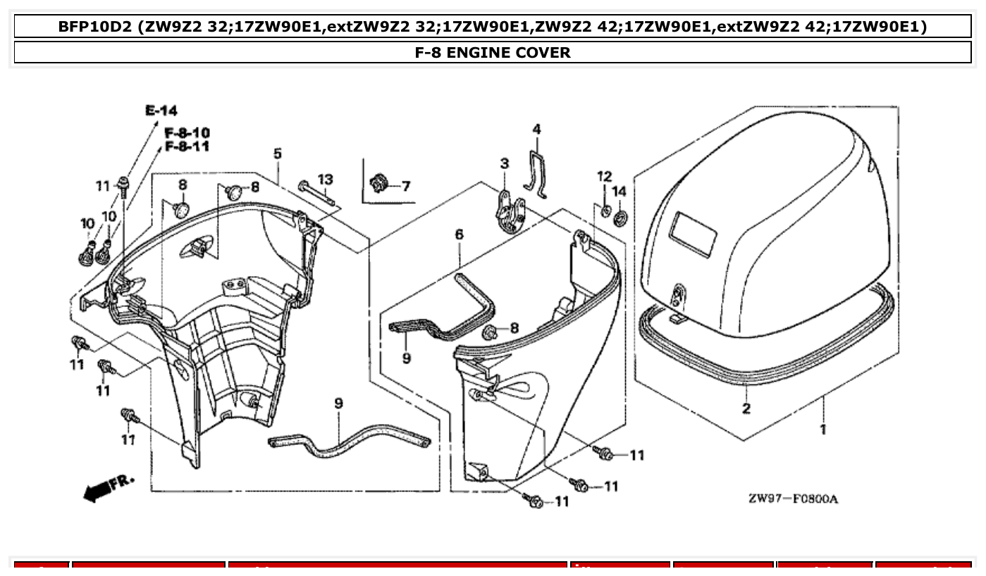 Honda BFP10D2 ENGINE COVER parts diagram