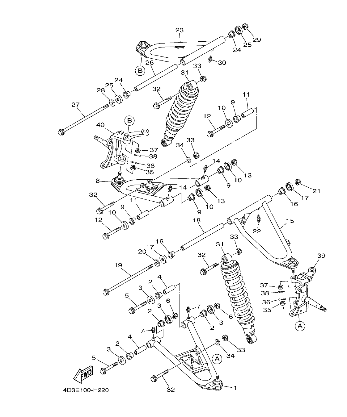 YFM25RD – section 22 FRONT SUSPENSION & WHEEL parts diagram