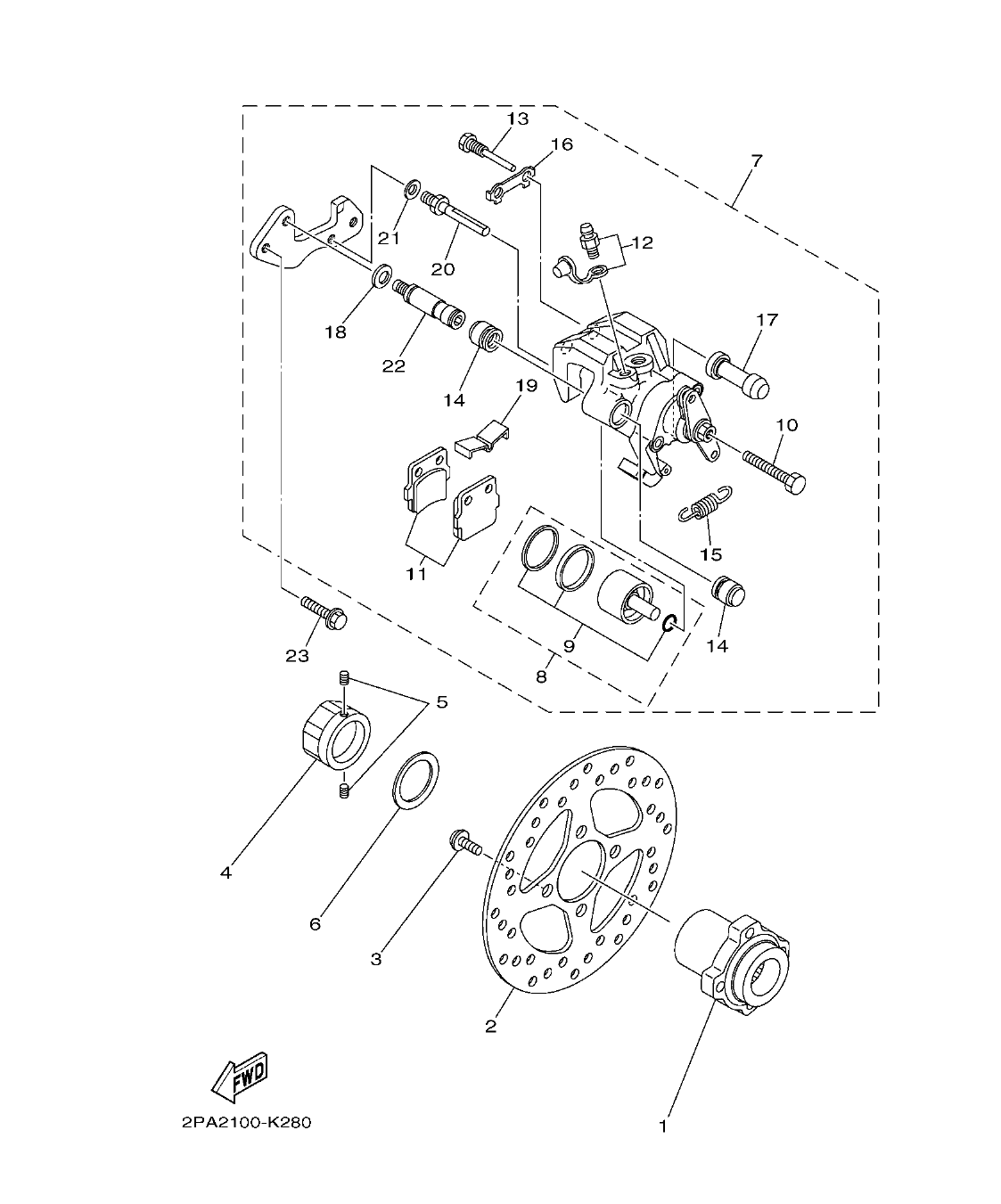 Fig. 29 – REAR BRAKE CALIPER diagram