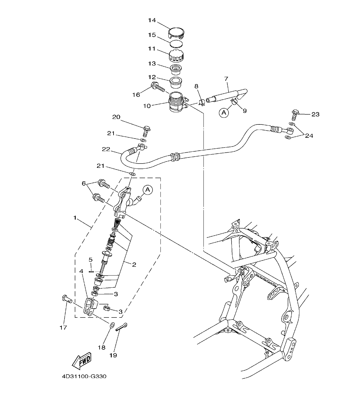 YFM25RD – section 33 REAR MASTER CYLINDER parts diagram