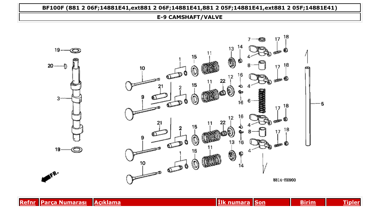 Fig. E-9 – CAMSHAFT/VALVE diagram