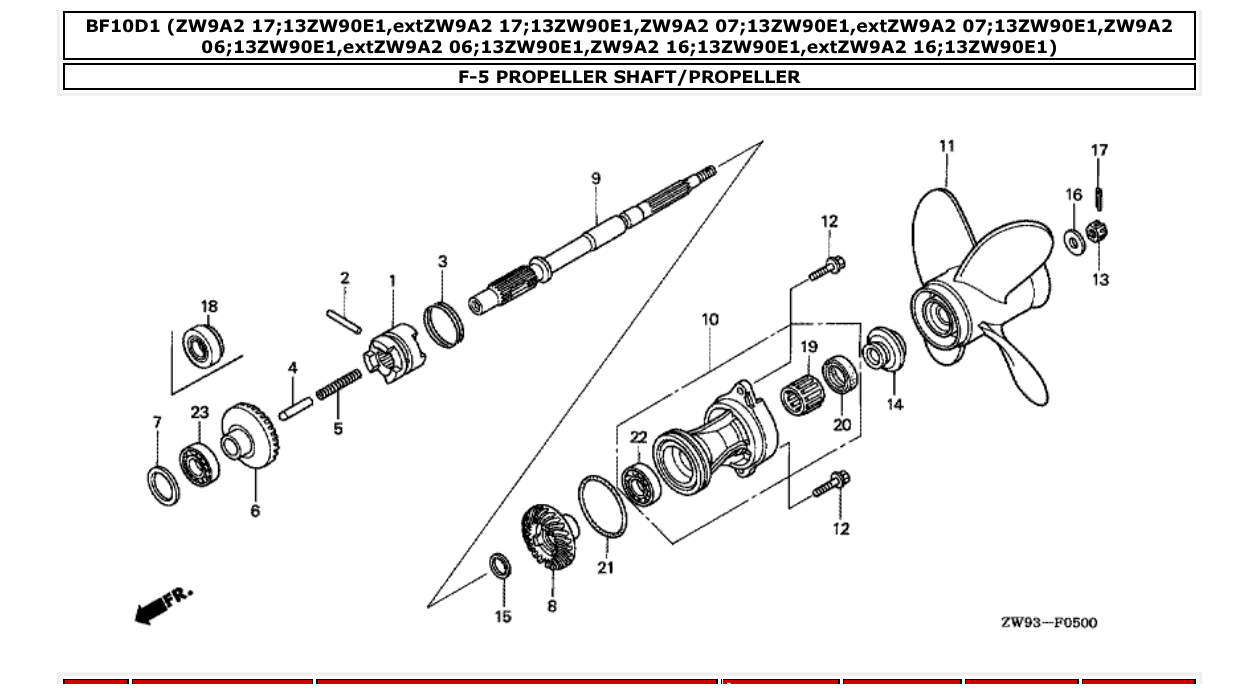 bf10d1 – section F-5 PROPELLER SHAFT/PROPELLER parts diagram