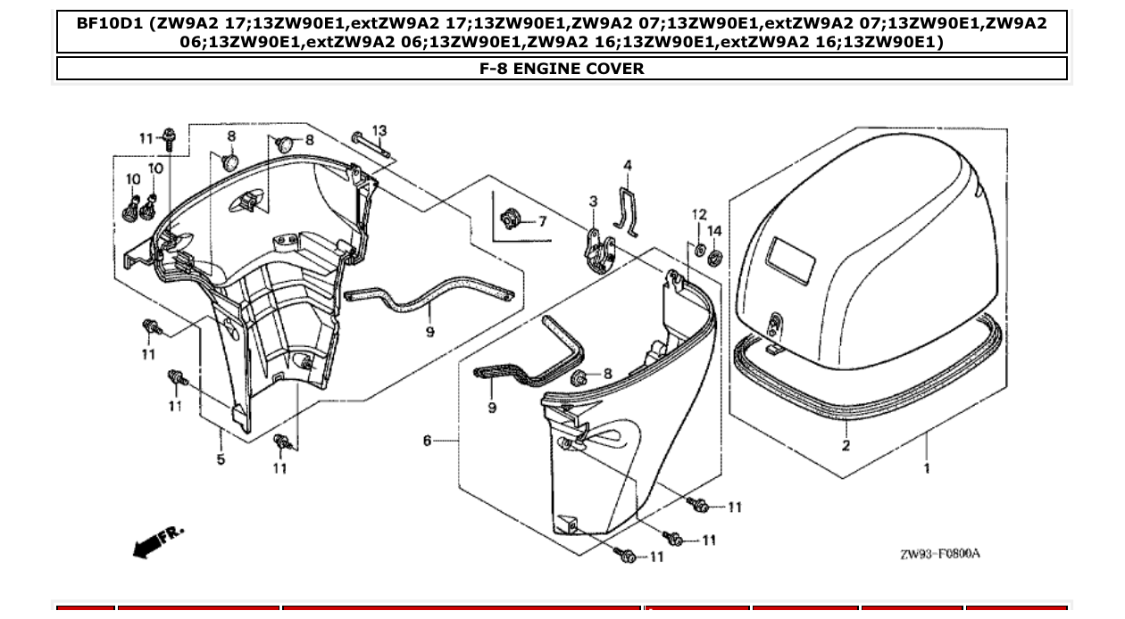 bf10d1 – section F-8 ENGINE COVER parts diagram