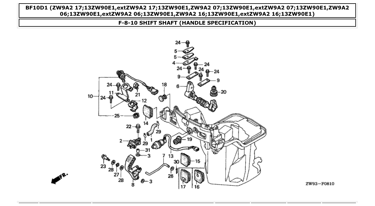 bf10d1 – section F-8-10 SHIFT SHAFT (HANDLE SPECIFICATION) parts diagram