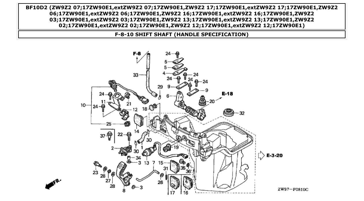 Fig. F-8-10 – SHIFT SHAFT (HANDLE SPECIFICATION) diagram