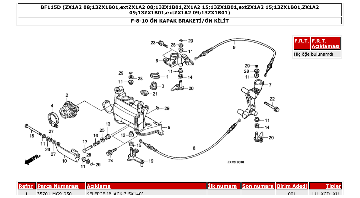 Fig. F-8-10 – ÖN KAPAK BRAKETİ/ÖN KİLİT diagram
