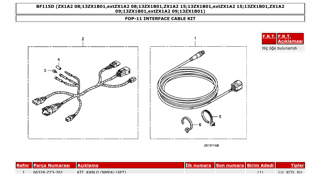 bf115d – section FOP-11 INTERFACE CABLE KIT parts diagram
