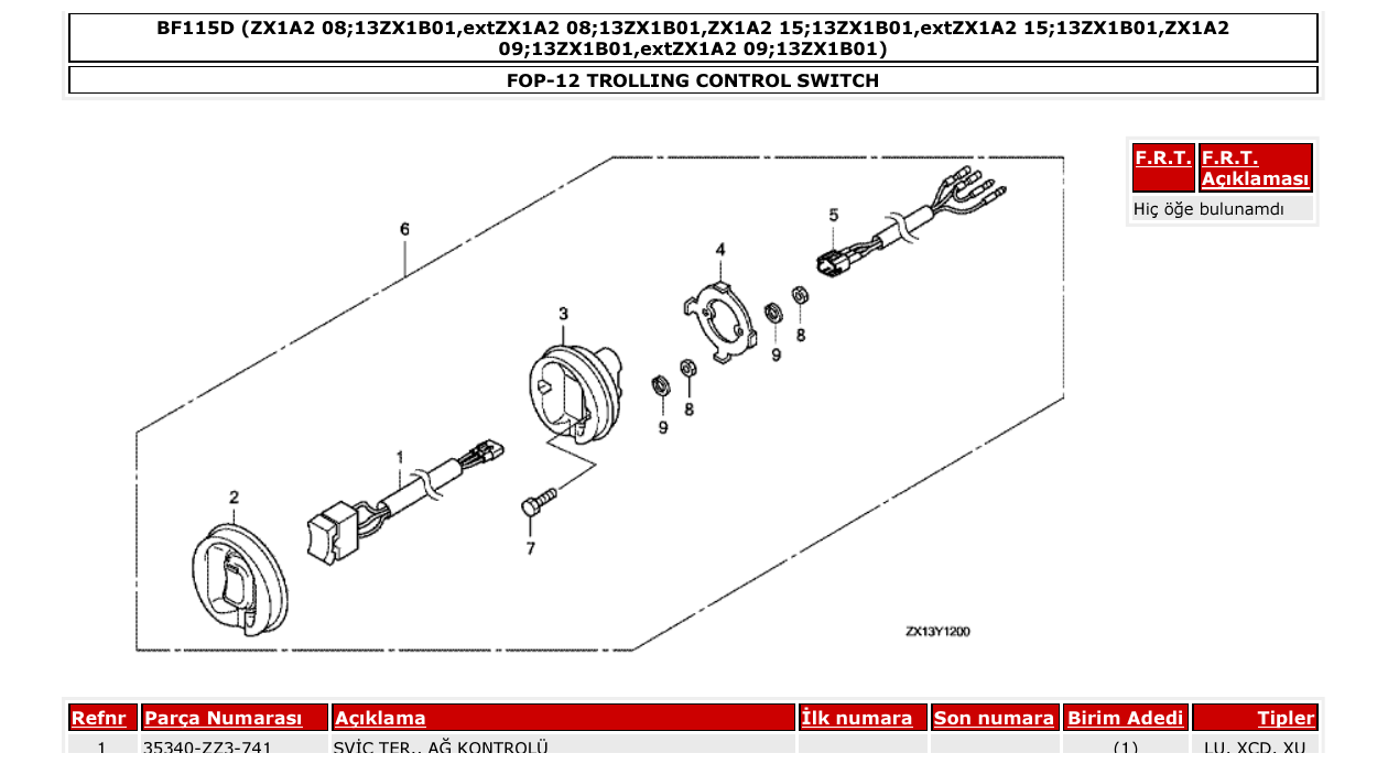 bf115d – section FOP-12 TROLLING CONTROL SWITCH parts diagram