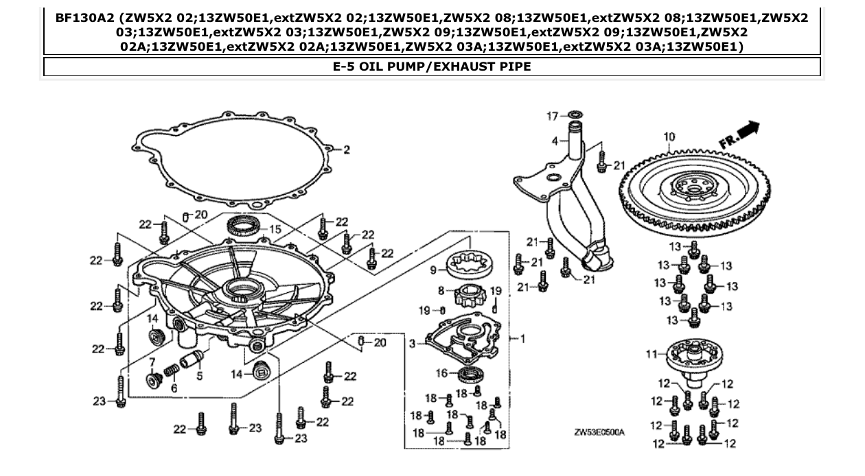 Fig. E-5 – OIL PUMP/EXHAUST PIPE diagram